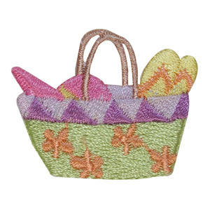 ID 1825 Beach Basket Patch Ocean Trip Bag Vacation Embroidered Iron On Applique