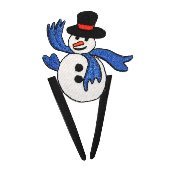 ID 8023 Skiing Snowman Jumping Patch Christmas Snow Embroidered Iron On Applique