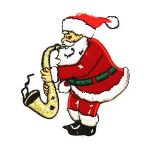 ID 8034 Santa Playing Saxophone Patch Christmas Tune Embroidered IronOn Applique