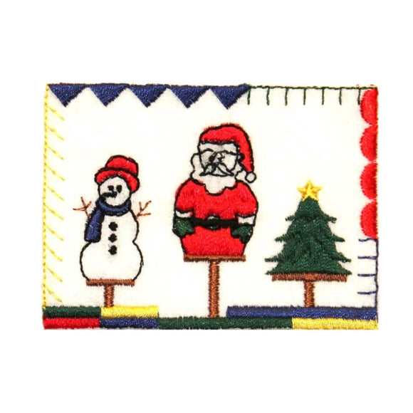 ID 8055 Felt Christmas Scene Patch Santa Snowman Embroidered Iron On Applique