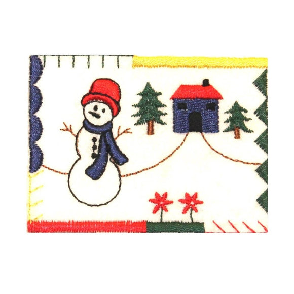 ID 8056 Winter Home With Snowman Patch Christmas Embroidered Iron On Applique
