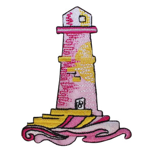 ID 1832 Lighthouse Crashing Waves Patch Nautical Embroidered Iron On Applique