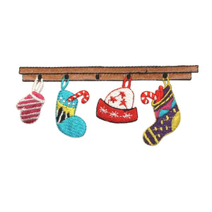 ID 8075 Decorations On Mantel Patch Christmas Sock Embroidered Iron On Applique