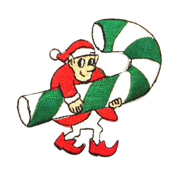 ID 8084 Santa's Elf With Candy Cane Patch Christmas Embroidered Iron On Applique