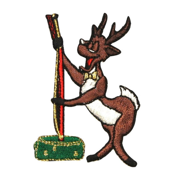 ID 8102 Reindeer With Washtub Banjo Patch Christmas Embroidered Iron On Applique