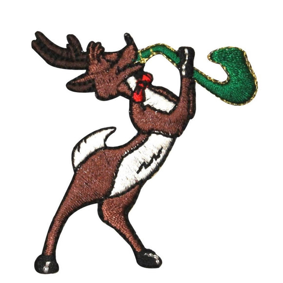 ID 8106 Reindeer With Saxophone Patch Christmas Tune Embroidered IronOn Applique