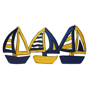 ID 1873 Sailboats Strip Patch Ocean Sailing Nautical Embroidered IronOn Applique