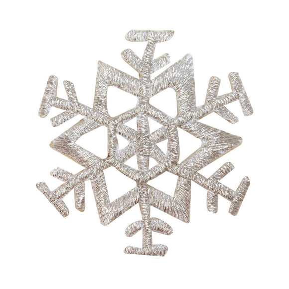 ID 8133 Silver Snowflake Patch Winter Christmas Ice Embroidered Iron On Applique