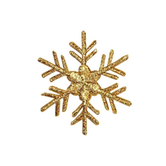 ID 8135 Gold Snowflake Patch Winter Christmas Ice Embroidered Iron On Applique