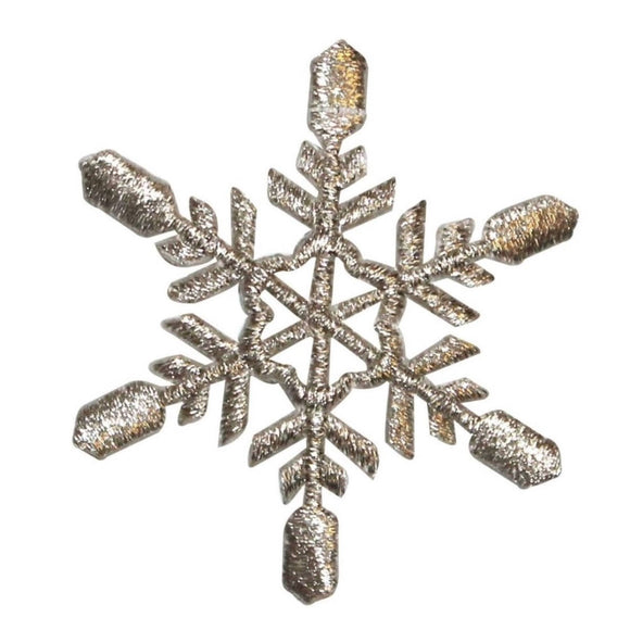ID 8139 Silver Snowflake Patch Christmas Winter Ice Embroidered Iron On Applique