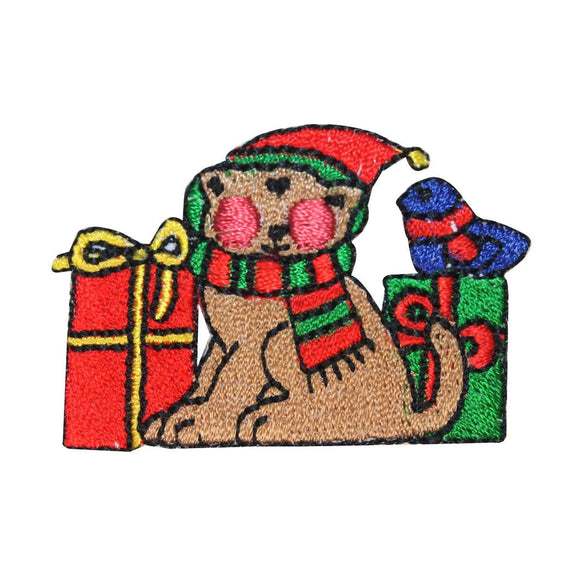 ID 8146 Puppy and Presents Patch Christmas Gift Pet Embroidered Iron On Applique