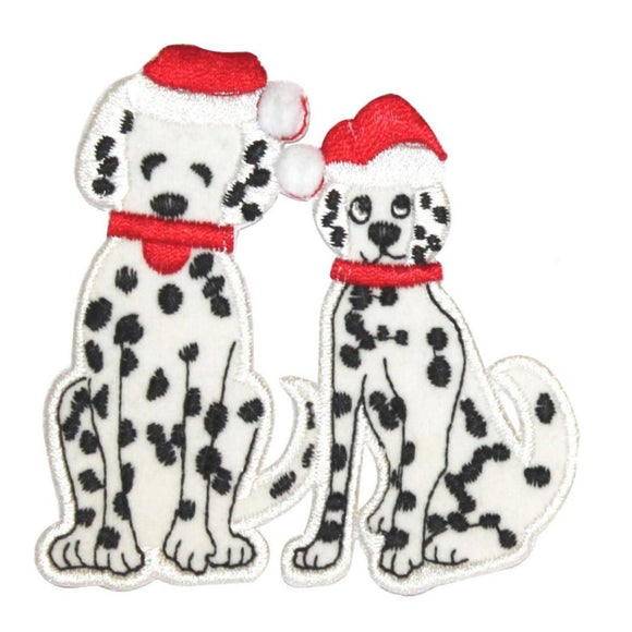 ID 8147A Christmas Dalmatians Patch Santa Hat Dog Embroidered Iron On Applique