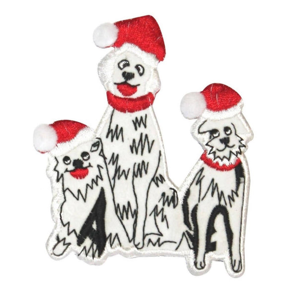 ID 8147B Christmas Dogs Patch Santa Hat Pet Festive Embroidered Iron On Applique