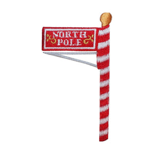 ID 8160B North Pole Sign Patch Christmas Workshop Embroidered Iron On Applique