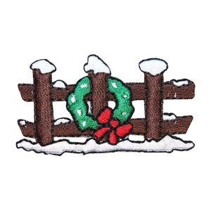 ID 8161A Fence With Wreath Patch Christmas Decorate Embroidered Iron On Applique