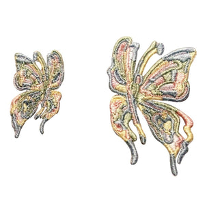 ID 2148AB Set of 2 Rainbow Butterfly Patches Insect Embroidered Iron On Applique