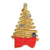 ID 8172A Golden Christmas Tree Patch Holiday Craft Embroidered Iron On Applique