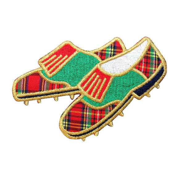 ID 1506 Golf Cleats Patch Golfing Shoes Plaid Spike Embroidered Iron On Applique