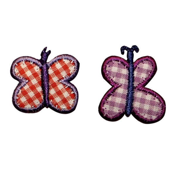 ID 2150AB Set of 2 Plaid Butterflies Patches Garden Insect Iron On Applique