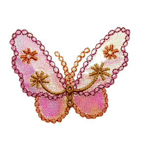 ID 2243 Shiny Floral Butterfly Patch Fairy Garden Embroidered Iron On Applique