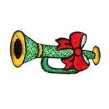 ID 8185B Holiday Trumpet Patch Festive Horn Music Embroidered Iron On Applique