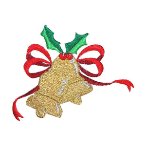 ID 8186 Golden Holiday Bells Patch Christmas Chime Embroidered Iron On Applique