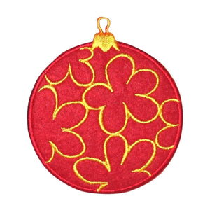 ID 8194A Fuzzy Red Ornament Patch Christmas Felt Embroidered Iron On Applique