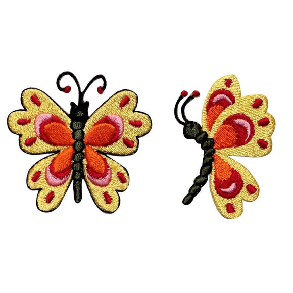 ID 2160AB Set of 2 Spring Butterfly Patches Insect Embroidered Iron On Applique