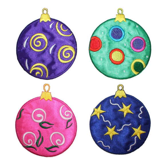 ID 8196A-D Set of 4 Christmas Ornament Patches Ball Embroidered Iron On Applique