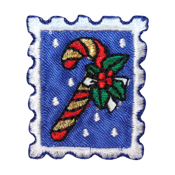 ID 8203A Candy Cane Stamp Patch Christmas Holiday Embroidered Iron On Applique