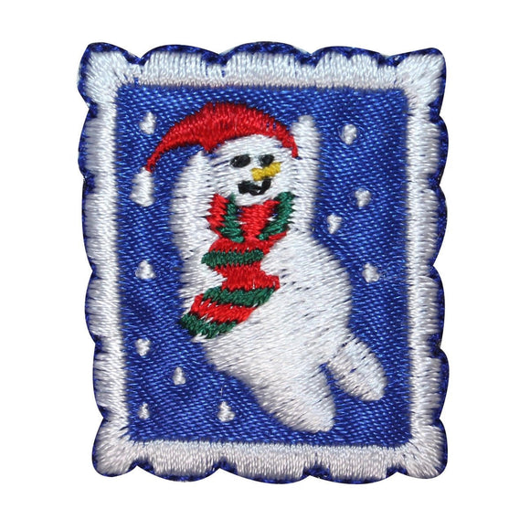 ID 8203C Snowman Stamp Patch Christmas Winter Snow Embroidered Iron On Applique