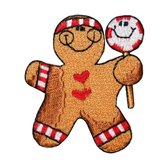 ID 8204B Gingerbread Man With Peppermint Patch Embroidered Iron On Applique