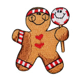 ID 8204B Gingerbread Man With Peppermint Patch Embroidered Iron On Applique
