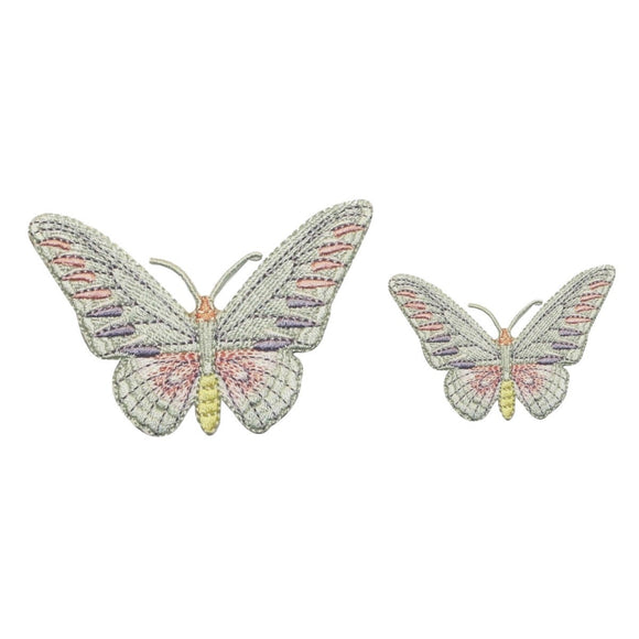 ID 2277AB Set of 2 Rainbow Butterfly Patches Garden Embroidered Iron On Applique