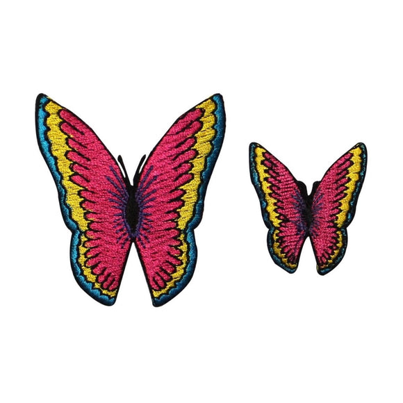 ID 2170AB Set of 2 Spring Butterfly Patches Insect Embroidered Iron On Applique