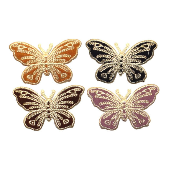 ID 2171A-D Set of 4 Butterfly Emblem Patches Bug Embroidered Iron On Applique
