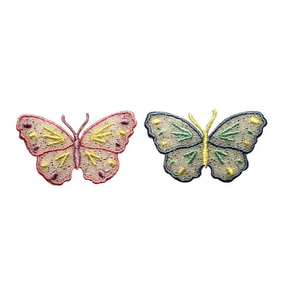 ID 2298AB Set of 2 Colorful Butterfly Patch Fairy Embroidered Iron On Applique