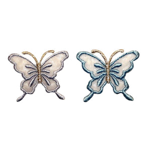 ID 2299AB Set of 2 Sheer Butterfly Patches Garden Embroidered Iron On Applique