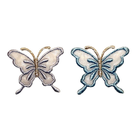 ID 2299AB Set of 2 Sheer Butterfly Patches Garden Embroidered Iron On Applique