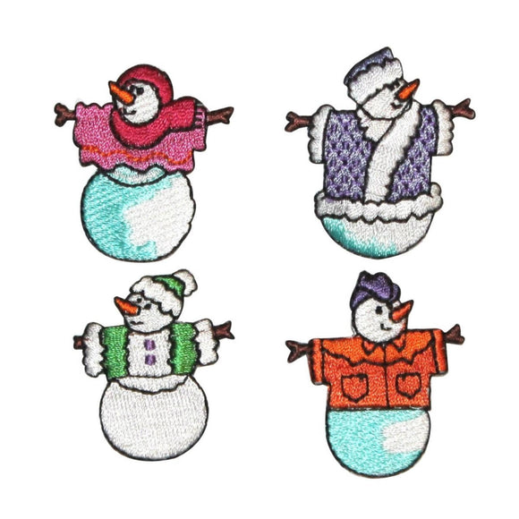 ID 8217A-D Set of 4 Assorted Snowman Patches Winter Embroidered Iron On Applique