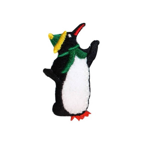 ID 8219D Penguin Scarf and Hat Patch Dancing Artic Embroidered Iron On Applique