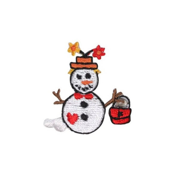 ID 8224E Snowman Dressed Up Patch Flowers Winter Embroidered Iron On Applique
