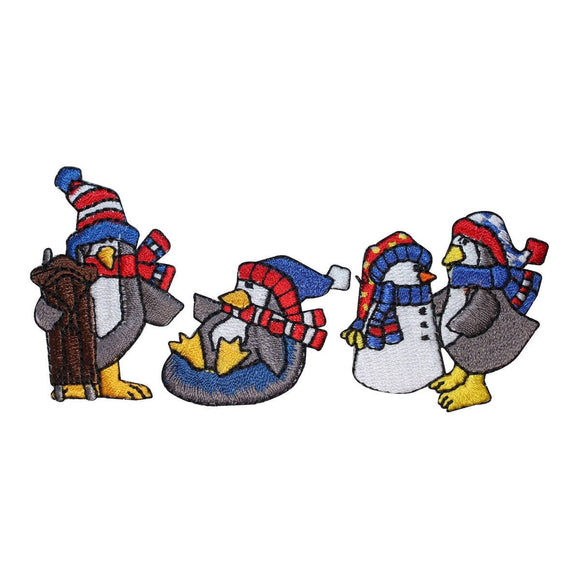 ID 8226ABC Set of 3 Penguin Character Patches Snow Embroidered Iron On Applique