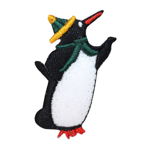 ID 8228D Penguin With Knit Cap Patch Winter Bird Embroidered Iron On Applique