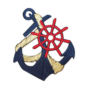 ID 2611 Navy Anchor Patch Boat Captain's Wheel Nautical Ship Iron On Applique
