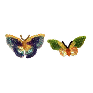 ID 2303AB Set of 2 Sequin Butterfly Patches Garden Fairy Insect Iron On Applique