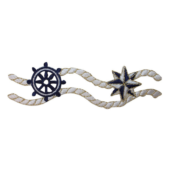 ID 2657 Nautical Star Wheel Strip Patch Ship Marine Embroidered Iron On Applique