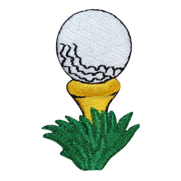 ID 1595A Golf Ball On Tee Patch Yellow Green Drive Embroidered Iron On Applique