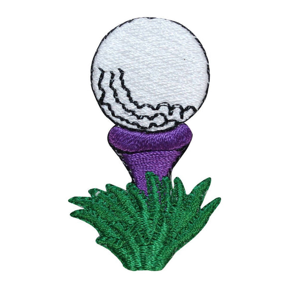 ID 1595D Golf Ball On Tee Patch Purple Green Drive Embroidered Iron On Applique