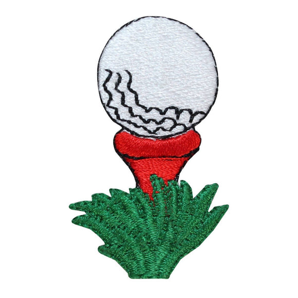ID 1595E Golf Ball On Tee Patch Red Green Drive Embroidered Iron On Applique